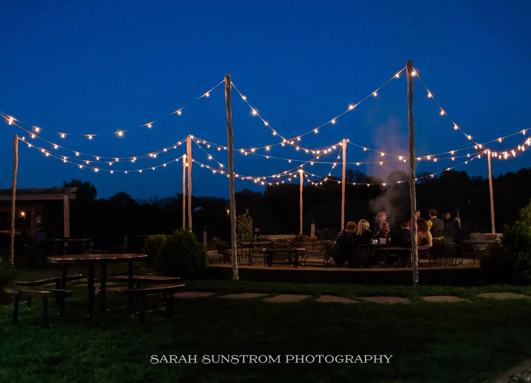 The terrace lit up after dark