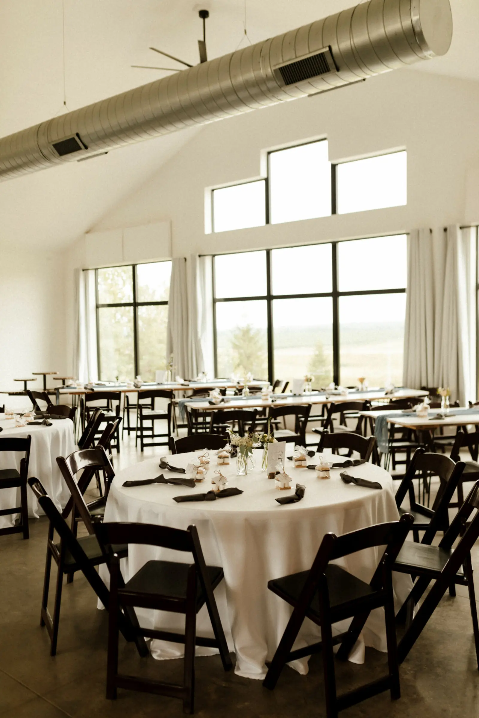 Dinner tables with views over the farm