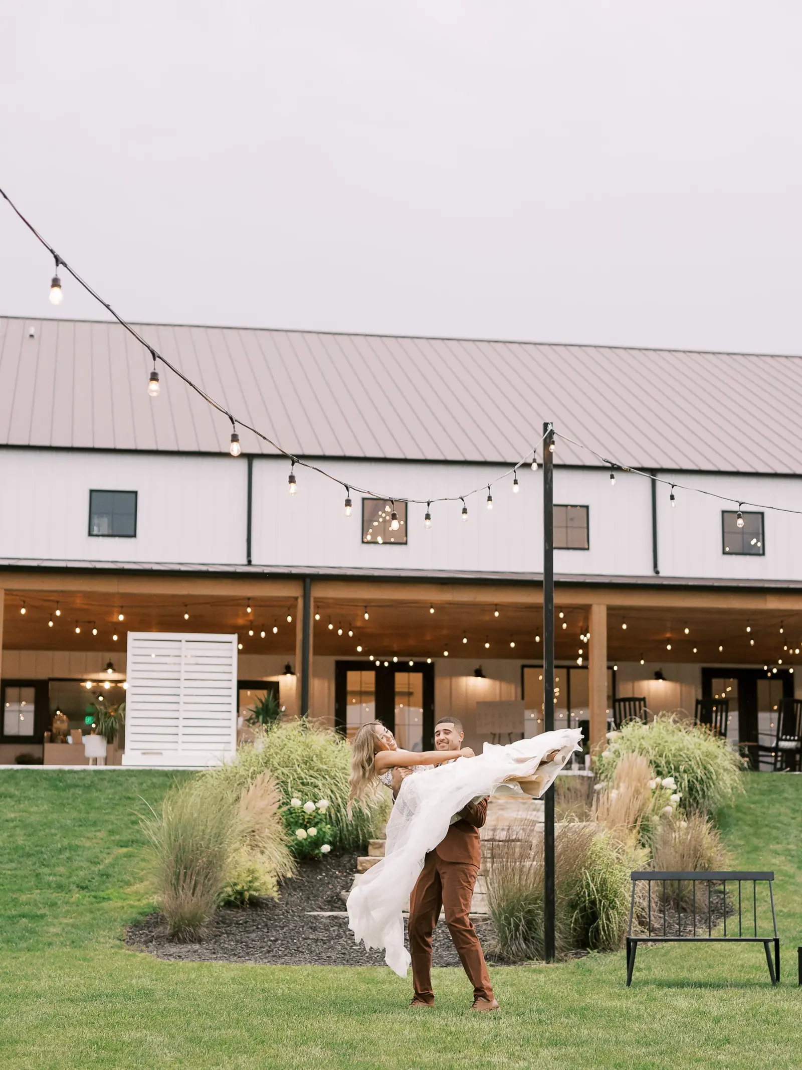 The back porch and its bistro lights