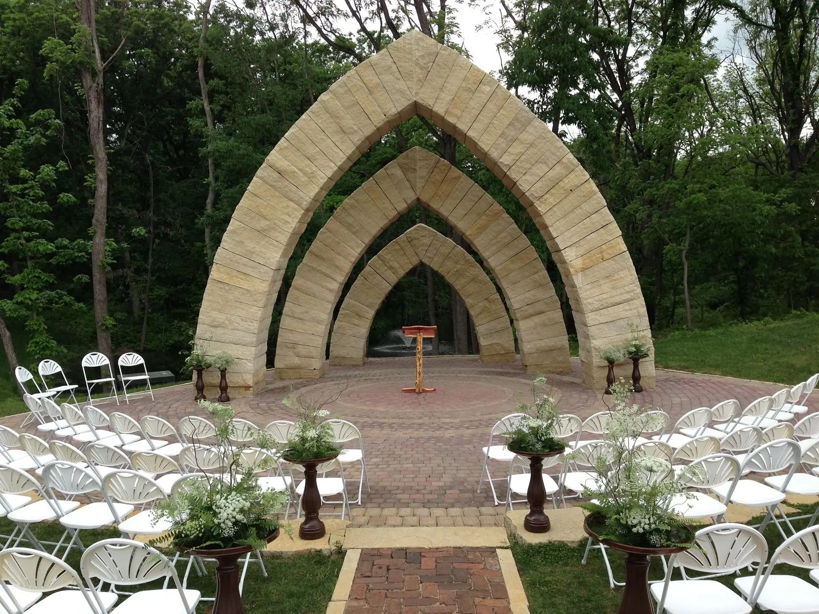 The stone-arch amphitheater, set for a ceremony