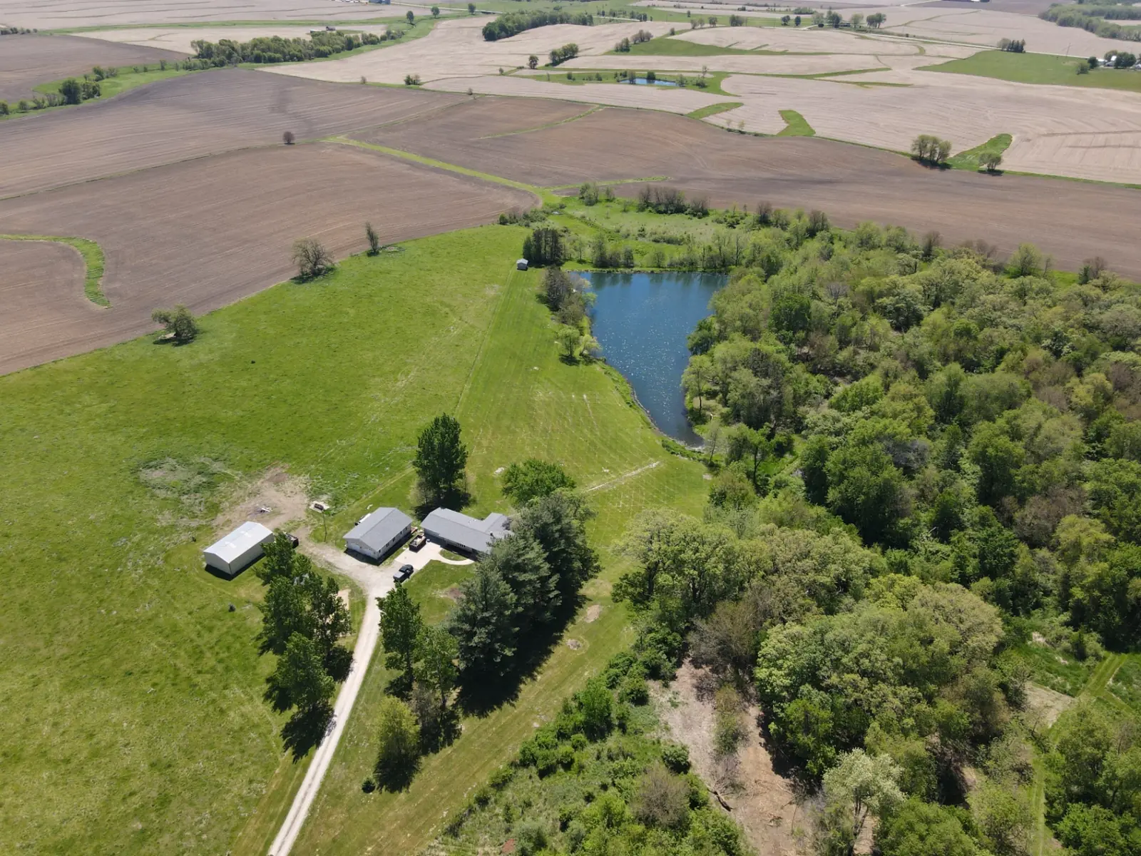 The property from above: pond, meadow and woods